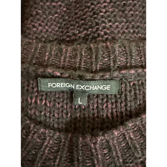 Foreign Exchange Women's Cable Knit Scoop Neck Tunic Sweater Size L Black Purple - Picture 6 of 6